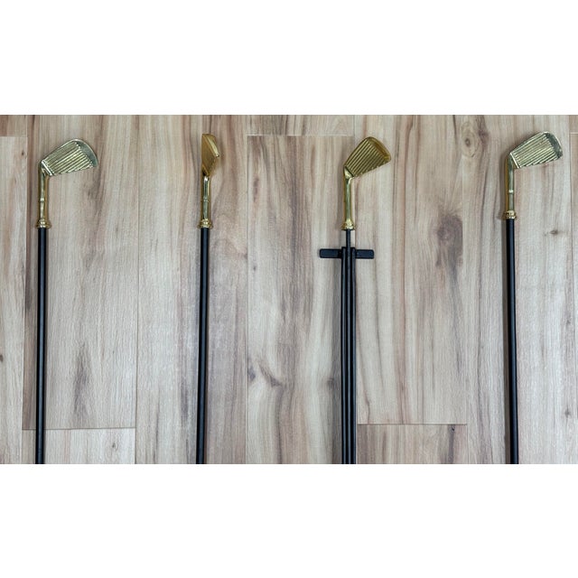 Vintage Brass and Cast Iron Golf Club Fireplace Tools on Stand For Sale - Image 11 of 12