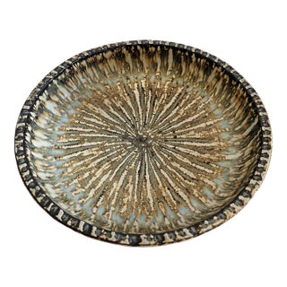 Gunnar Nylund Stoneware Centerpiece Bowl With Sunburst Glaze, Rörstrand Sweden, Mid-Century For Sale