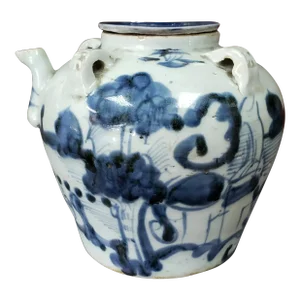 Early 19th Century Chinese Blue & White Soft Paste Porcelain Wine Pot Kendi (Wax Seal)