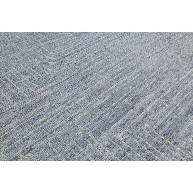 Textile Hand-Knotted Slate Blue Moroccan Wool Rug Modern Geometric Maze Design 12x16 For Sale - Image 7 of 10