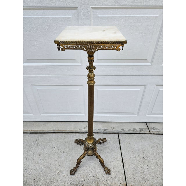 Victorian Victorian Brass Cast Iron and Marble Pedestal Plant Stand For Sale - Image 3 of 12