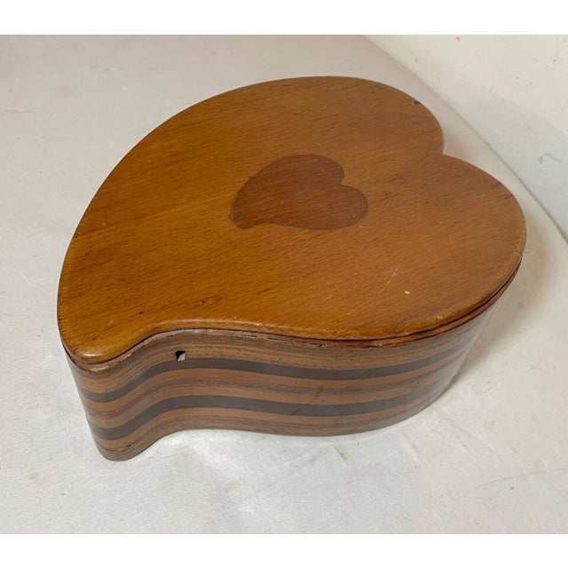 Wood Antique 19th Century Handmade Inlaid Marquetry Parquetry Heart Wood Jewelry Box For Sale - Image 7 of 13