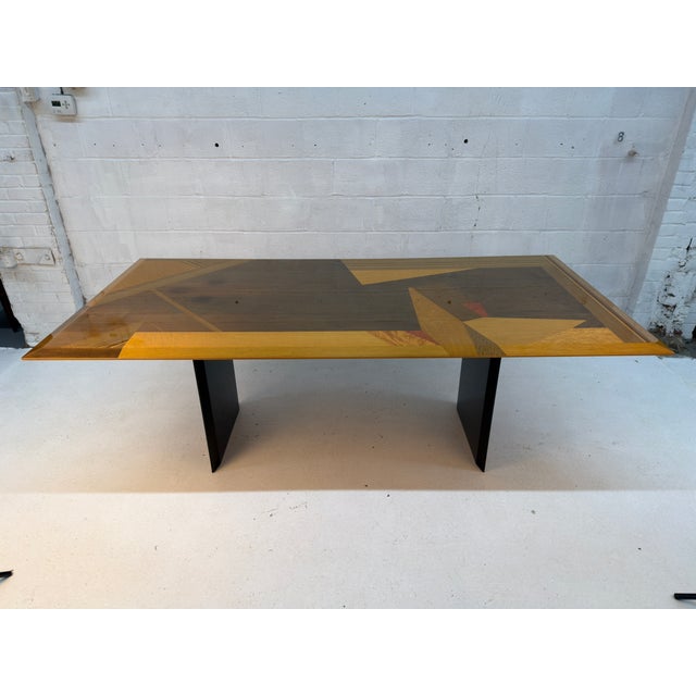 Striking Italian Mid-Century Modern dining table designed by Giovanni Offredi for Saporiti, showcasing a bold geometric...