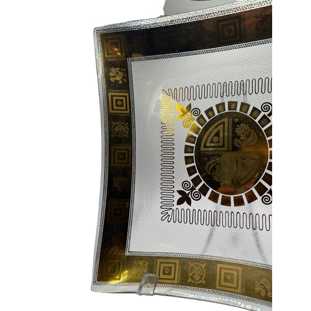 Mid-Century Modern Vintage Mid Century Modern Square Bent Glass Serving Tray With Greek Key Design For Sale - Image 3 of 11