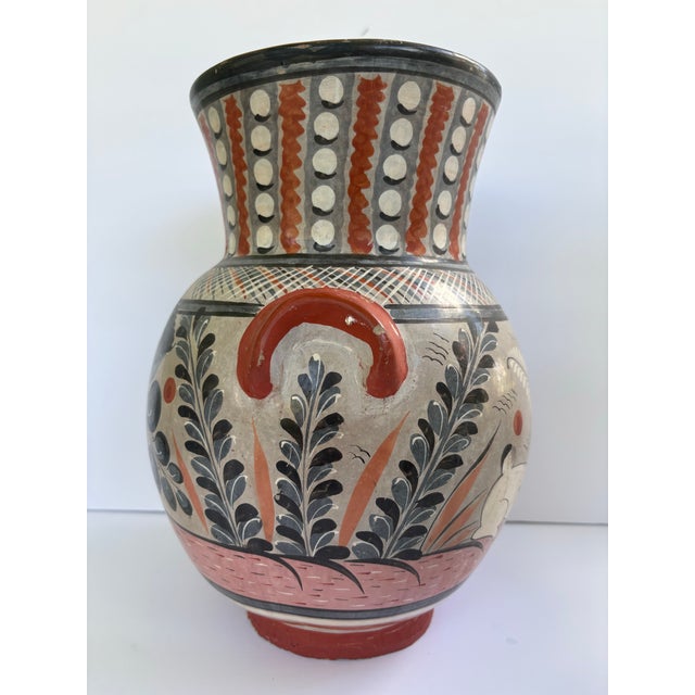 Late 20th Century Vintage Mexican Folk Art Hand-Painted Pottery Vase With Rabbits & Handles For Sale - Image 5 of 12