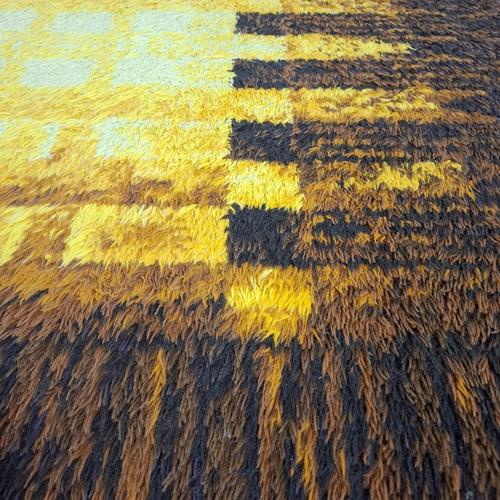 Vintage Yellow and Brown Wool Rug, Danish Design 1970s