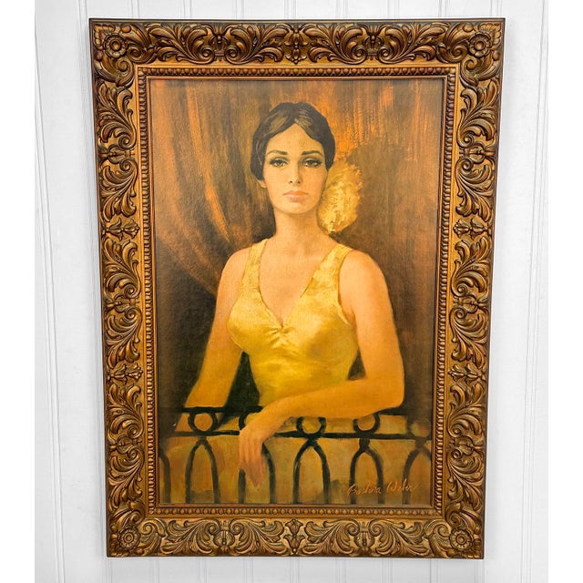 A Spanish Revival "Carmen" Framed Print by Barbara Weber, c.1970's - Framed in a Gilded Plastic Baroque Setting - 32" x...