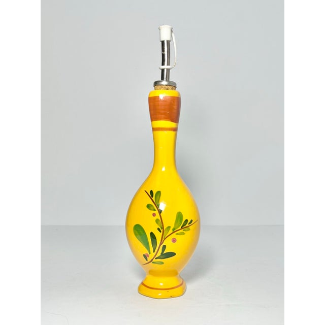 Italian Ceramic Yellow & Orange Olive Oil Dispenser Cruet Bottle & Appetizer Plates - 3 pcs For Sale - Image 3 of 9