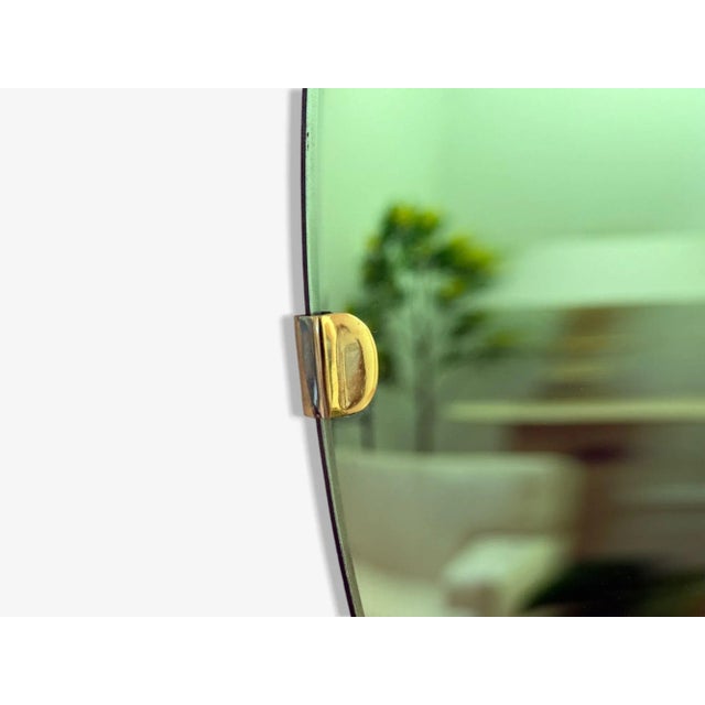 Metal Contemporary, Concave Glass, Brass, Vintage Green Modern Space Age Wall Mirror For Sale - Image 7 of 9
