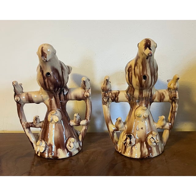 19th Century English Folk Art Staffordshire Redware Slip Decorated Treacle Glaze Bird Dovecote Whistles, Circa 1820 - A Pair For Sale - Image 4 of 11