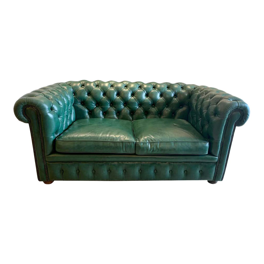 Original English Hunter Green Chesterfield Leather Two Seat Sofa Chairish