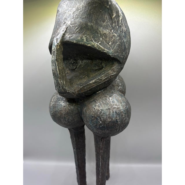 Tribal Mid Century Brutalist Bronzed Metal Tribal Tripod Sculpture For Sale - Image 3 of 11