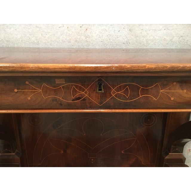 Wood 20th Century Biedermeier Style Marquetry Spanish Console Table With Drawer For Sale - Image 7 of 10