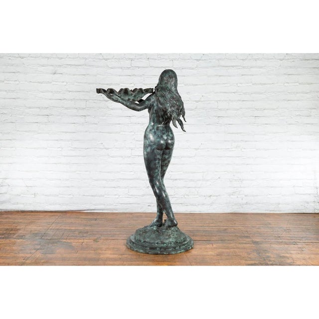 Metal 1960s Bronze Sea Nymph Fountain with Large Shell and Turtle in Verdigris Patina For Sale - Image 7 of 17
