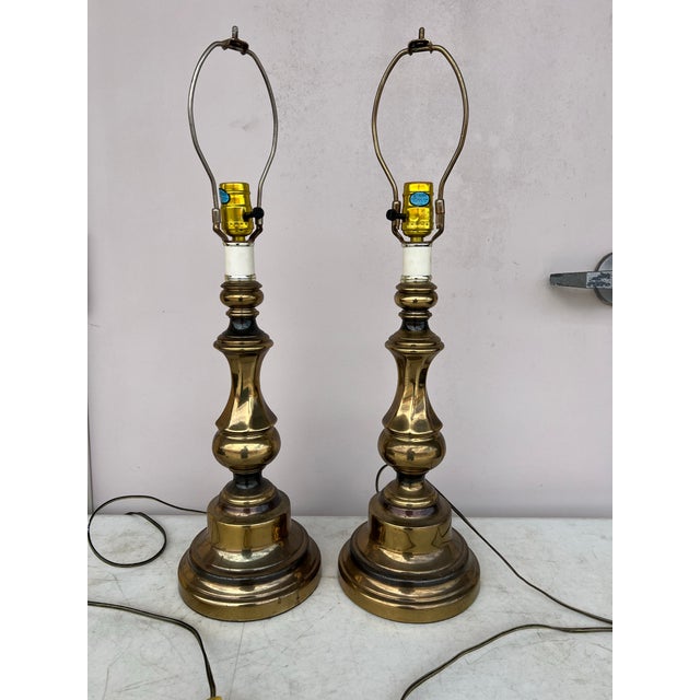 Stiffel 1960s Stiffel Style Brass Table Lamps - Pair For Sale - Image 4 of 8