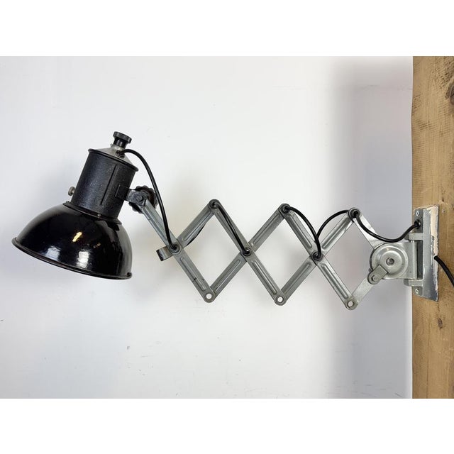 Industrial Black Enamel Scissor Wall Lamp, 1950s For Sale - Image 10 of 18