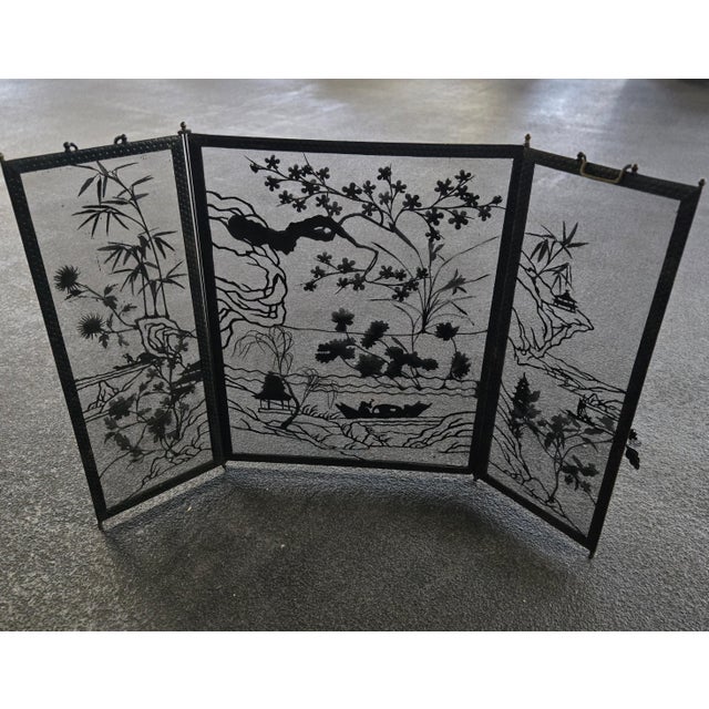 Black 1920"s Wrought Iron Japanese Wrought IronFirescreen For Sale - Image 8 of 10