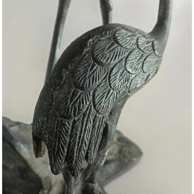 Japanese Bronze Sculpture, Pair of Cranes For Sale - Image 10 of 11