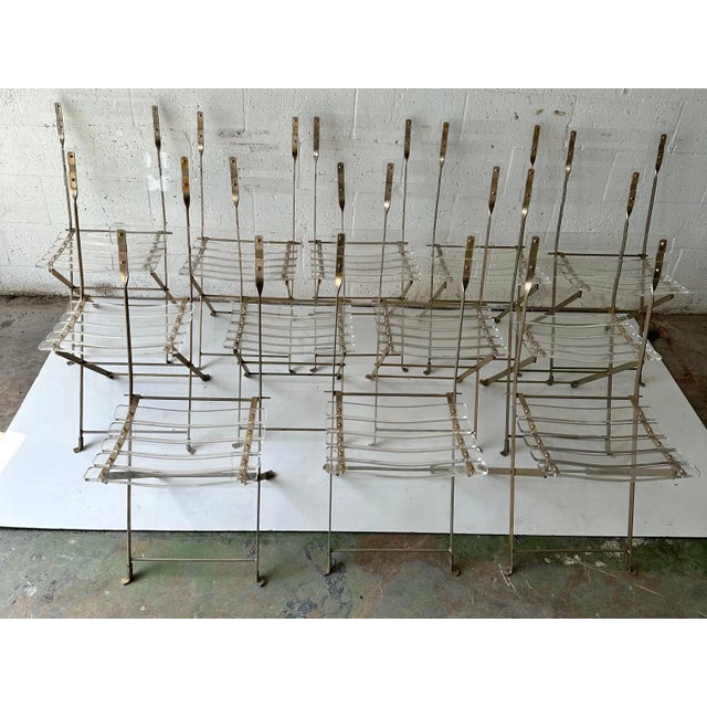 Yonel Lebovici Lucite and Brass plated Folding Chairs - Set of 16 For Sale - Image 9 of 12