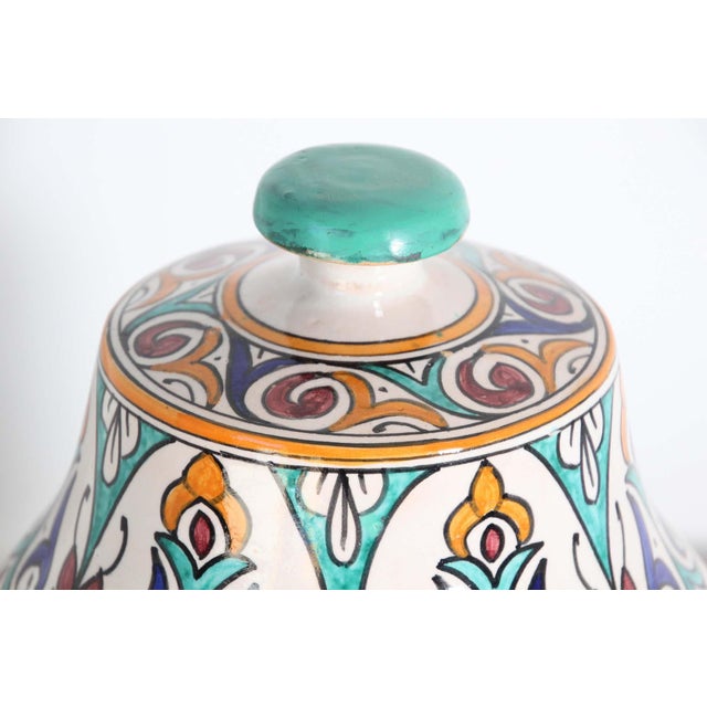 Glazed Moorish Ceramic Covered Jar Handcrafted in Fez Morocco For Sale - Image 13 of 15