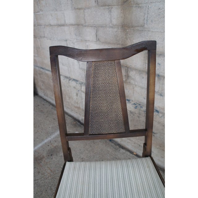 Mid 20th Century Mid 20th Century Mid Century Legomatic Walnut Wicker Rattan Vinyl Folding Side Chairs - Set of 2 For Sale - Image 5 of 11
