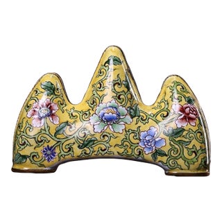 Antique Chinese Enamel Floral Brush Rest / Mountain Form For Sale