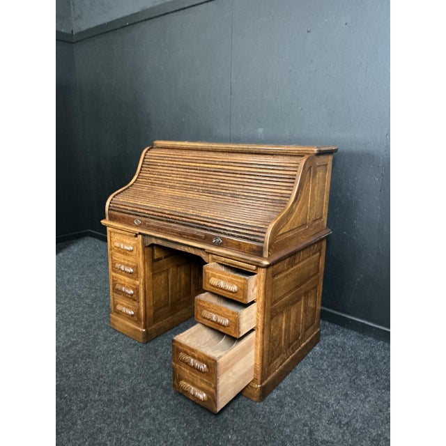 Antique Oak Roll Top Desk, 1905 For Sale - Image 4 of 8