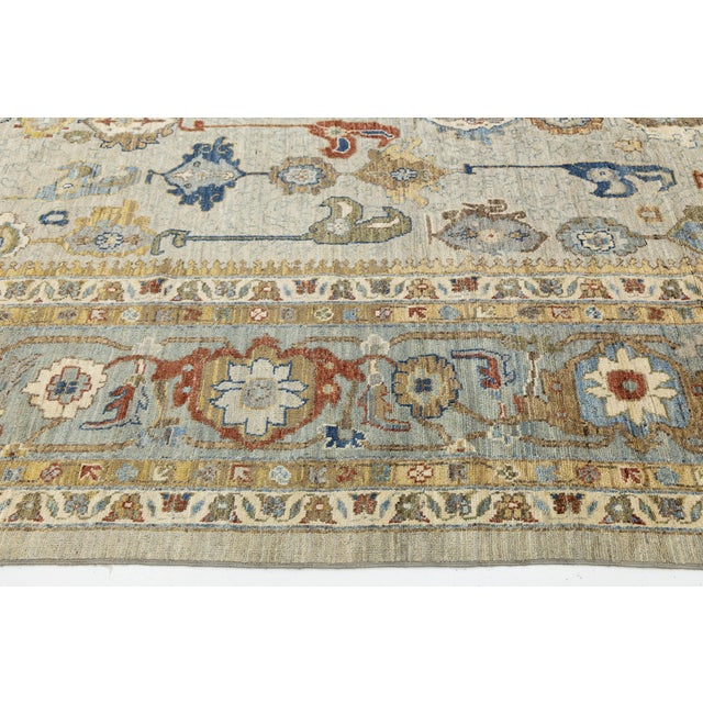 Textile Modern Hand-Knotted Oushak Style Wool Area Rug in Soft Sage and Slate Blue 14x20 For Sale - Image 7 of 12
