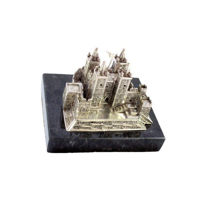 Filigree Silver Castle with Reliefs and Applications Set on Marble Base For Sale - Image 3 of 8