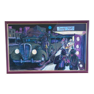 Late 20th Century Original R.J. Hohimer "Savoy Club" Oil on Canvas For Sale