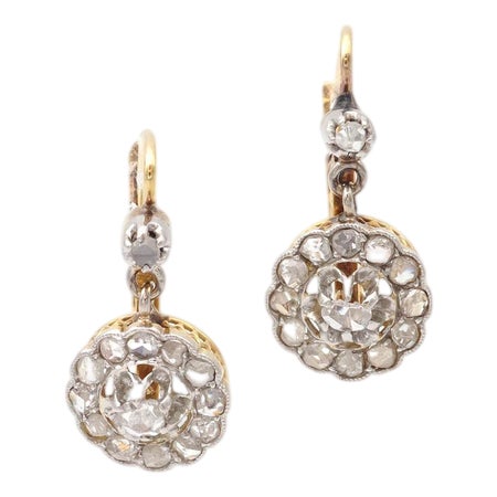 Edwardian Cluster Diamond Earrings, Set of 2 For Sale