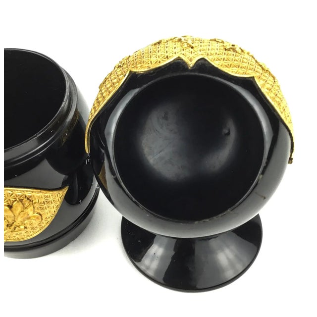 Wood Black Lacquer & Gold Decorated Japanese Containers For Sale - Image 7 of 11