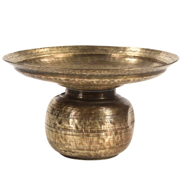 Indian Handcrafted Antique Brass Urli Bowl With Wide Rim | 12 Inch Indian Decorative Metal Planter Vase | Unique Boho Centerpiece Housewarming Gift For Sale - Image 3 of 5