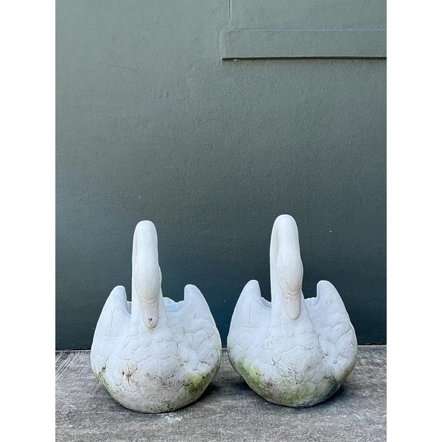 Vintage Cast Concrete Swan Planters - Pair For Sale - Image 11 of 12
