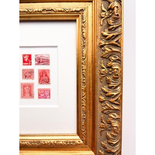 Framed Vintage Postage Stamp Collage, Petites Couleurs: Rouge For Sale - Image 4 of 9