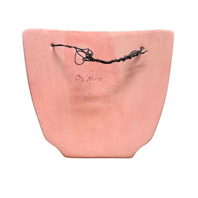 Ceramic Vintage Pink Ceramic Hanging Wall Planter With Oriental Floral Motif For Sale - Image 7 of 7