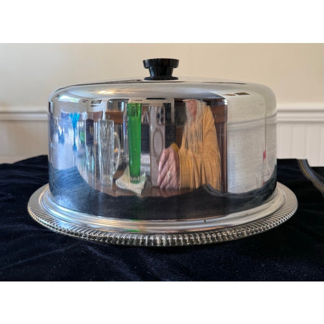 Jeannette Glass Jeanette Glass Anniversary Cake Plate With Stainless Steel Cover For Sale - Image 4 of 12