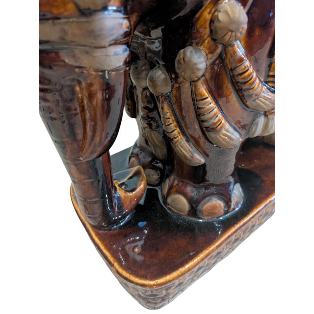 Vintage Brown Ceramic Elephant Plant Stand, Hollywood Regency, Chinoiserie For Sale - Image 9 of 10