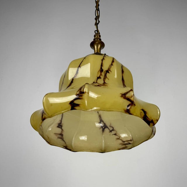 Art Deco Style Marble Glass Pendant Light, 1950s, in Very Good conditions. Designed 1920 to 1949 Up to 250V (Europe/UK...