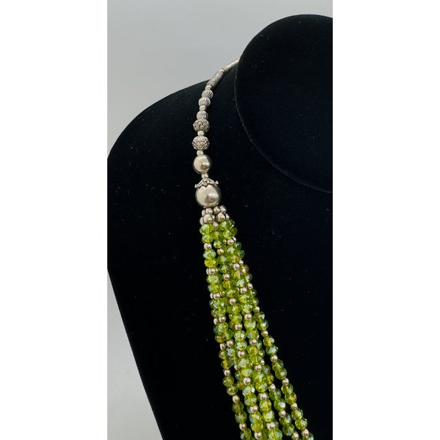 Boho Chic Vintage Bohemian Green Stones Multiple Strands Necklace For Sale - Image 3 of 7