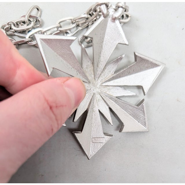 Metal Vintage 1970s Signed Crown Trifari Rhodium Plated Star Pendant Necklace For Sale - Image 7 of 7