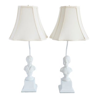 Vintage Limoges Bisque Brongniart Children Busts Table Lamps -a Pair For Sale