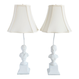 Vintage Limoges Bisque Brongniart Children Busts Table Lamps -a Pair