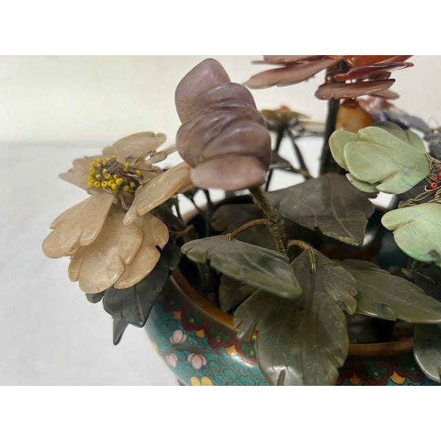 Asian Cloisonné Enamel Cup with Bouquet of Hardstone Flowers For Sale - Image 3 of 18