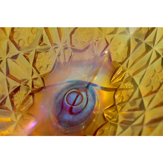 Vintage l.e. Smith Heritage Amber Carnival Glass Oval Pedestal Compote Bowl For Sale - Image 13 of 13