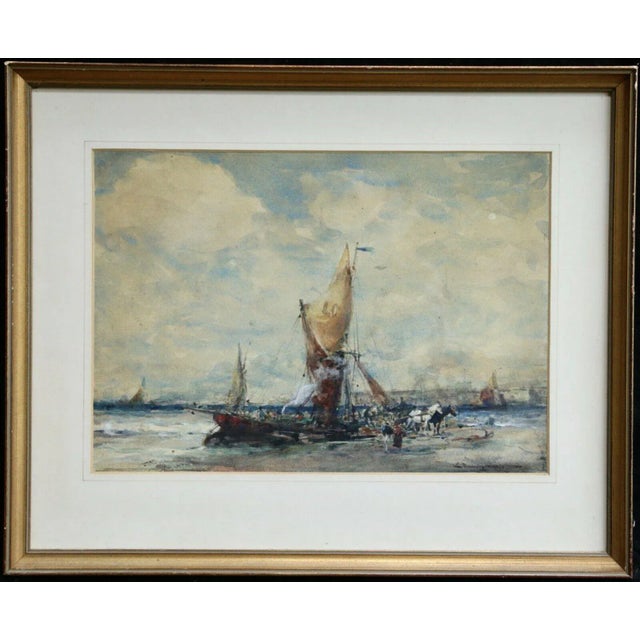 Fine quality nautical watercolor painting by the well collected American/British marine painter, Edward Aubrey Hunt (1855...