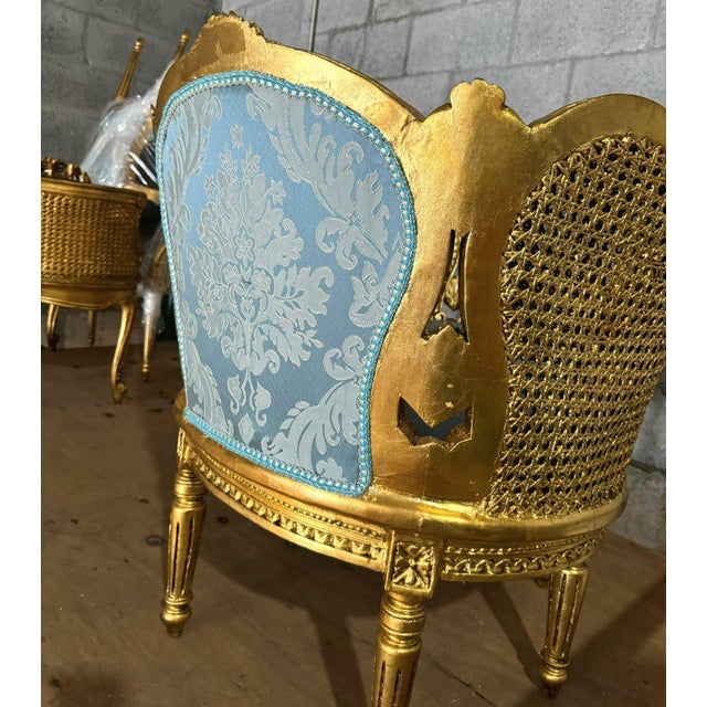 Louis XV Style Bergere Wing Chair Set With Gold Leaf Details For Sale - Image 4 of 9