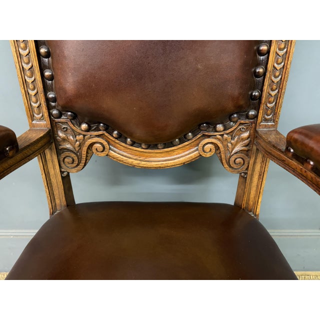 Wood Carved Oak High Back Chairs, 1900, Set of 8 For Sale - Image 7 of 18