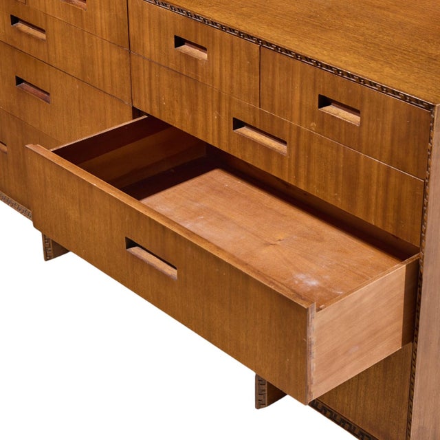 Frank Lloyd Wright for Henredon Taliesin Mid Century 10 Drawer Mahogany Lowboy Dresser For Sale - Image 9 of 12