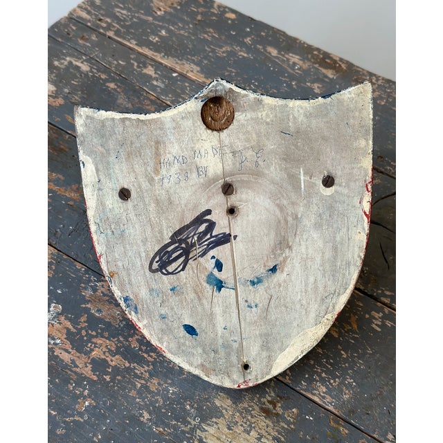 Vintage Folk Art Polychrome Federal Shield Wall Shelf, Dated 1938 For Sale - Image 18 of 18